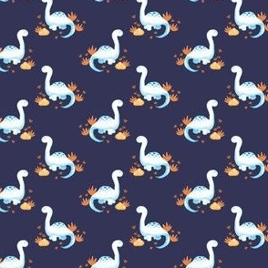 Small Blue watercolor brontosaurus dinosaur on navy– part of my signature color collection