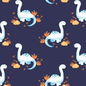 Medium Blue watercolor brontosaurus dinosaur on navy– part of my signature color collection