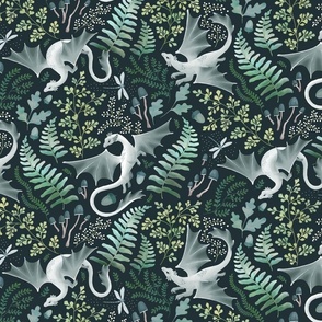 Forest dragons green on a dark green background small