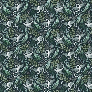 Forest dragons green on a dark green background extra small