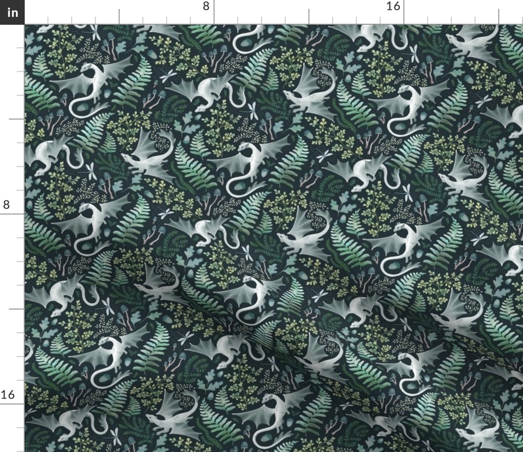 Forest dragons green on a dark green background extra small