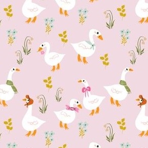 Goose wearing Colorful Scarfs in Blush Pink Background