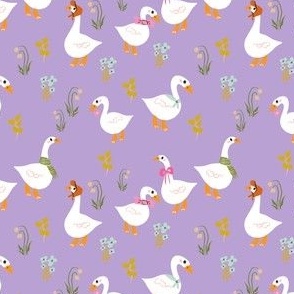 Goose wearing Colorful Scarfs in Purple Background