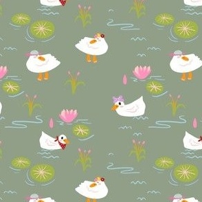 Goose In The Lake wearing Scarf in Sage Green Background