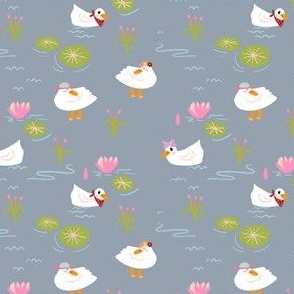 Goose In The Lake wearing Scarf in Blue Grey Background