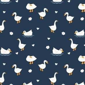 Goose In Various Angle and Postures in Navy Blue Background