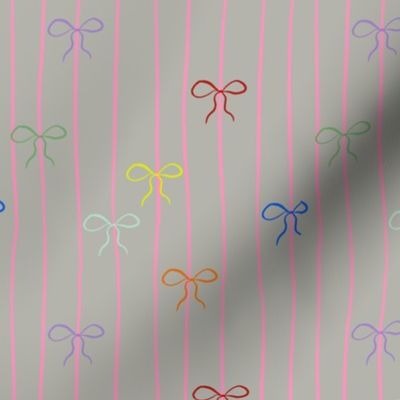 Hand Drawn Colorful Ribbon with Stripes in Grey Background