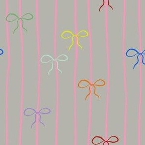 Hand Drawn Colorful Ribbon with Stripes in Grey Background
