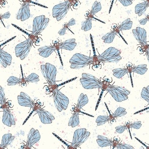 Watercolor Hand Drawn Dragonflies on Petal Natural bg - Doodle Bugs Design Challenge  - Magical Meadow