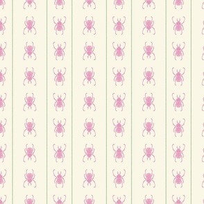 Doodle Pink Bugs and green lines on beige background