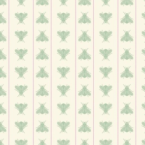 Doodle Green Bugs and pink lines on beige background