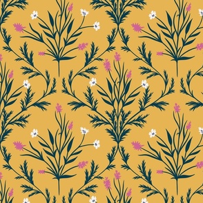 Meadow Damask on Yellow Background