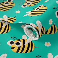 Cute Kawaii Bee Aqua Green -  - Kids Nursery Illustration Kawaii Cute Bugs 