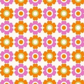 Bright Pink, Orange and Green Daisy Mod Floral Ditsy 