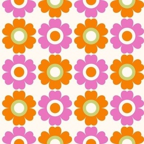 Bright Pink, Orange and Green Daisy Mod Floral Ditsy