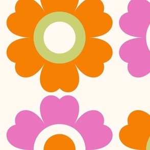 Bright Pink, Orange and Green Daisy Mod Floral Large Scale