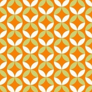 Bright Green, Orange and White Geometric Floral Small Scale