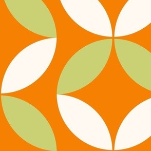 Bright Green, Orange and White Geometric Floral Large Scale