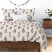 Classic chinoiserie ethnic floral - Bright red with  grey-blue on warm linen cream (#EDE7DA) - large