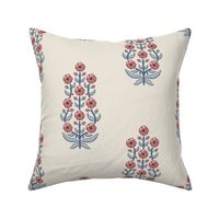 Classic chinoiserie ethnic floral - muted red with  grey-blue on warm linen cream (#EDE7DA) - large