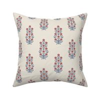 Classic chinoiserie ethnic floral - muted red with  grey-blue on warm linen cream (#EDE7DA) - medium