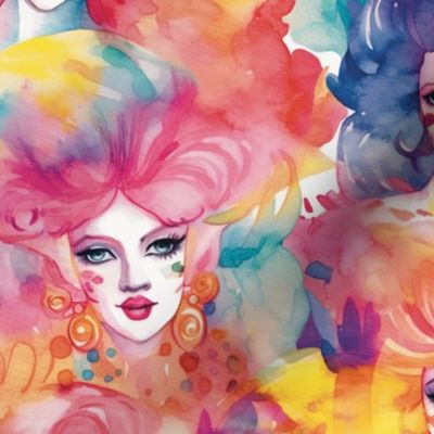 Rainbow Drag Queens watercolor portraits