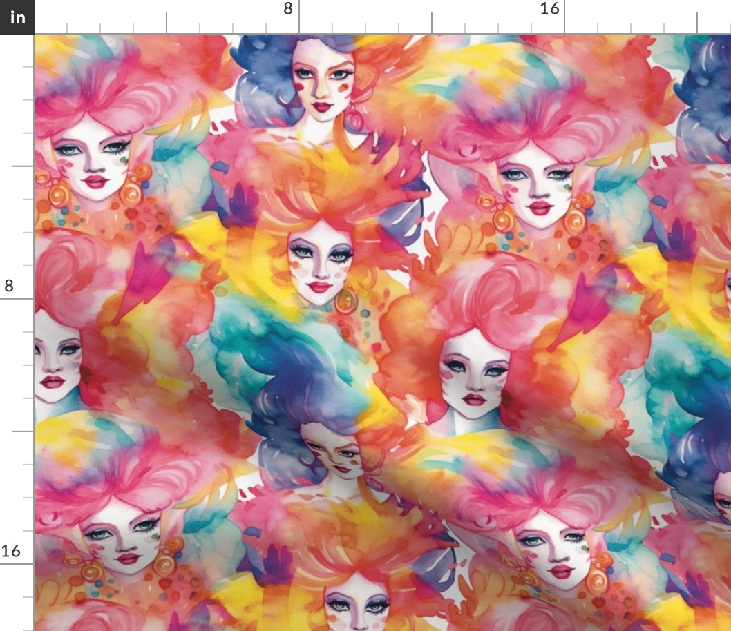 Rainbow Drag Queens watercolor portraits