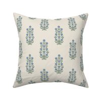 Classic chinoiserie ethnic floral, grandmillennial - soft blue and muted green on warm linen cream (#EDE7DA) - medium