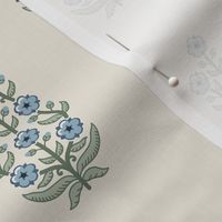 Classic chinoiserie ethnic floral - soft blue and muted green on warm linen cream (#EDE7DA) - medium