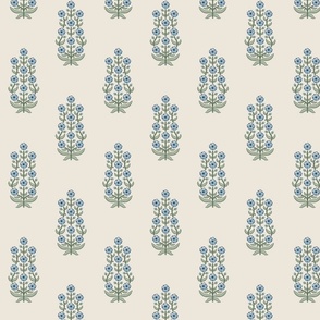 Classic chinoiserie ethnic floral - soft blue and muted green on warm linen cream (#EDE7DA) - medium