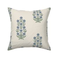 Classic chinoiserie ethnic floral -muted grey-blue and green on warm linen cream (#EDE7DA) - large