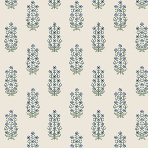 Classic chinoiserie ethnic floral -muted grey-blue and green on warm linen cream (#EDE7DA) - medium
