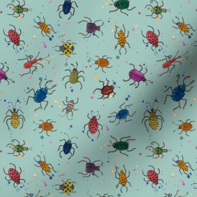 Watercolour Doodle Bugs - Duck Egg blue - Medium small