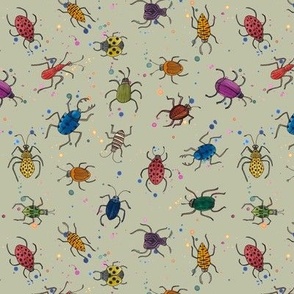 Watercolour Doodle Bugs - grey green - small medium