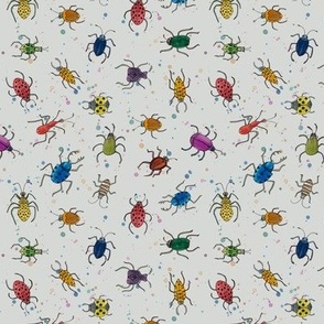 Watercolour Doodle Bugs  - light grey - small scale