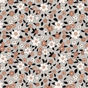 Micro Tiny Boho Cute Retro Floral for Apparel 60s 70s vintage in neutral gray black tan brown