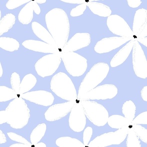 White Crayon Flowers on blue 