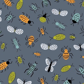 Cute doodle bugs, beetles, moths, gnats and more - gray - large scale - shw1029 a