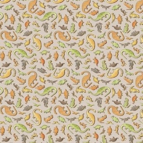 Ditsy Dinos Micro Beige- Taupe- Happy Dinosaurs Coordinate- Adventure- Orange- Green- Yellow- Brown- Home Decor- Wallpaper