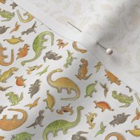 Ditsy Dinos Micro- Happy Dinosaurs Coordinate- Adventure- Orange- Green- Yellow- Brown- Off White- Home Decor- Dino Nursery Wallpaper- Dinosaur Wallpaper- Paleontology