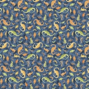 Ditsy Dinos Micro Indigo- Happy Dinosaurs Coordinate- Adventure- Orange- Green- Yellow- Brown- Home Decor- Dino Nursery Wallpaper- Dinosaur Wallpaper- Paleontology