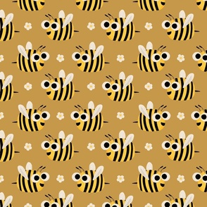 Happy bees sunflower  - Kids Nursery Illustration Kawaii Cute Bugs 