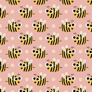 Happy bees pink - Kids Nursery Illustration Kawaii Cute Bugs 