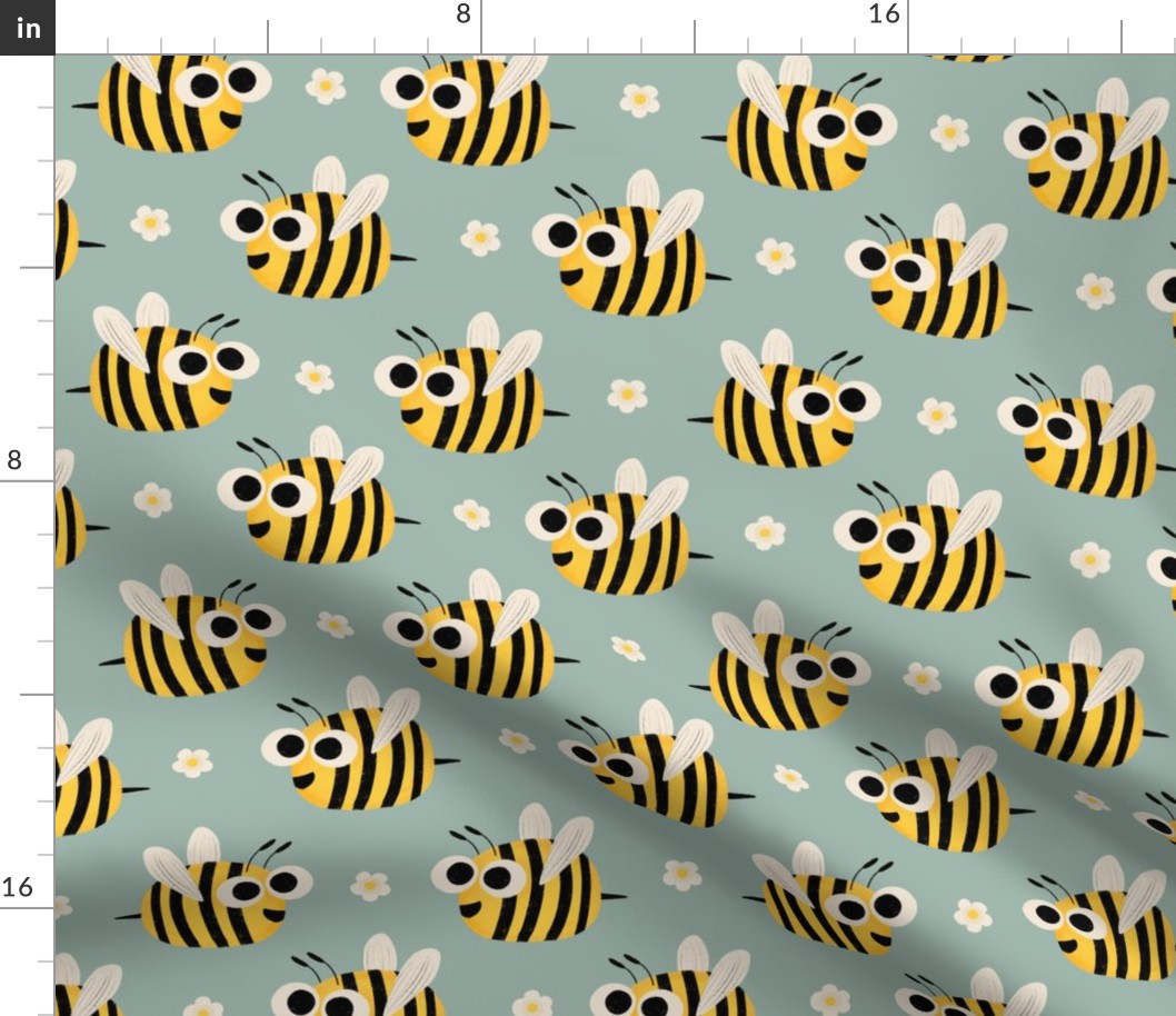 Happy bees blue cadet  - Kids Nursery Illustration Kawaii Cute Bugs 