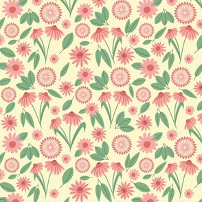 Boho Floral Pattern No.8 Pink Wildflowers On Cream
