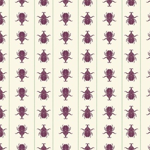 Doodle Violet Bugs and green lines on beige background
