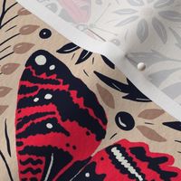 LARGE SCALE butterflies and daisies | neon red, nude brown 