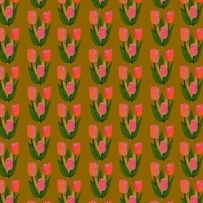 Neon Pink Tulips Mustard Yellow Multi Color Spring Floral Small Scale