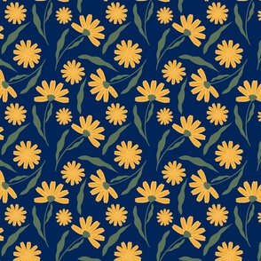 Boho Floral Pattern No.6 Orange On Dark Blue