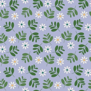 Boho Floral Pattern No.2 White Daisies On Blue